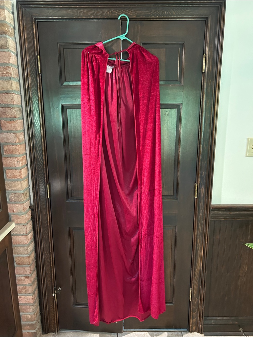 Deep Red Velvet-Look Hooded Cape